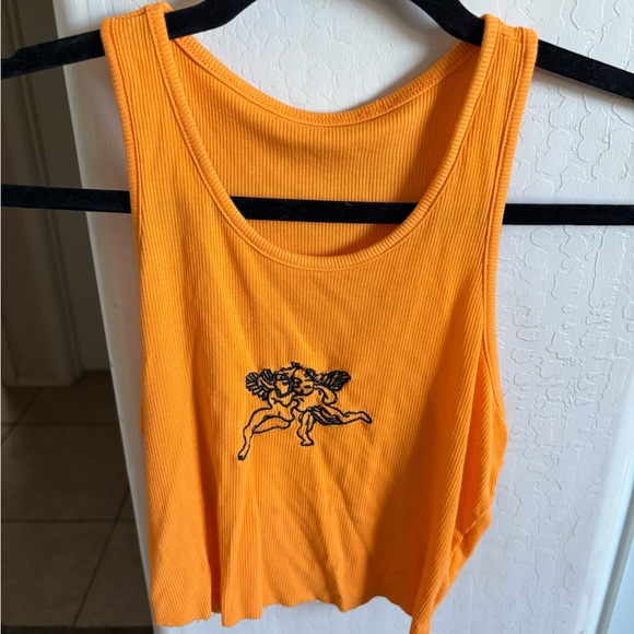 SHEIN Tops - EUC SHEIN Orange Tank Top with cherubs logo, Size S
